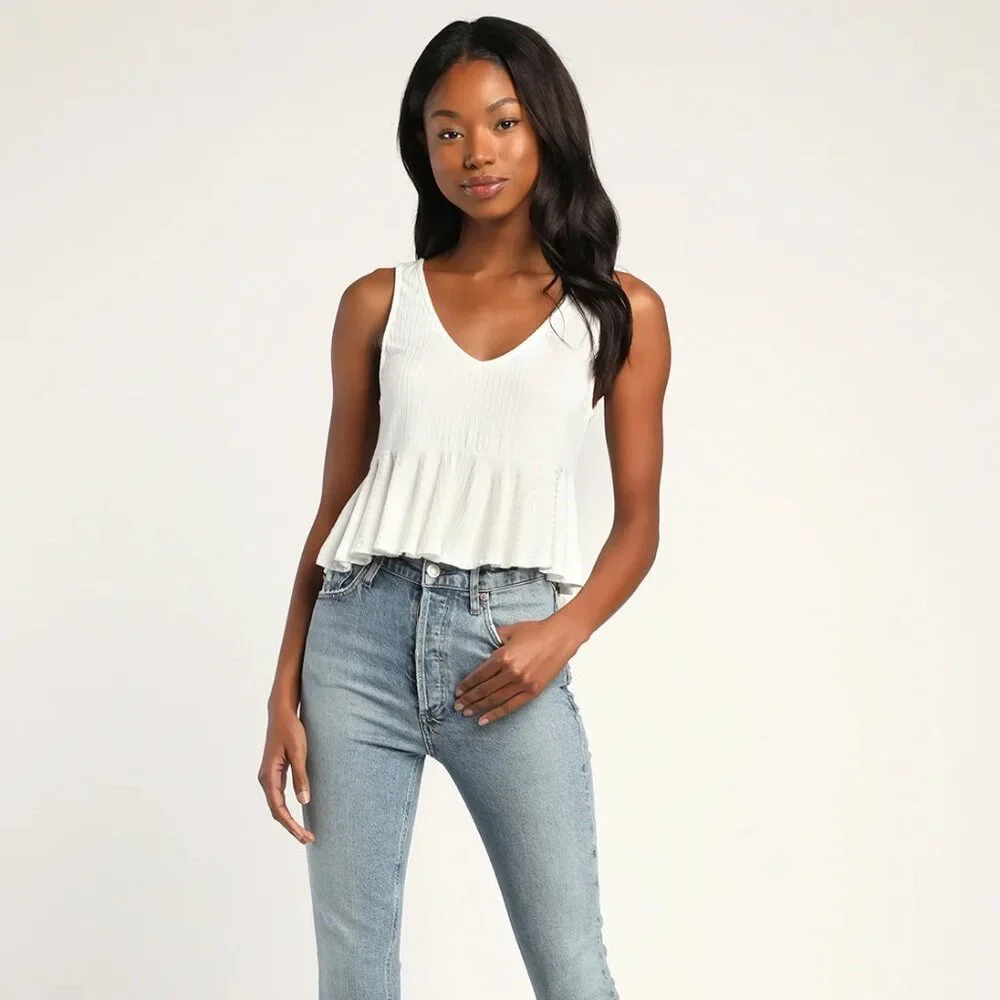 3-for-1!! Lulu's Ribbed V-Neck Ruffled Cropped Tank Tops - Picture 2 of 14